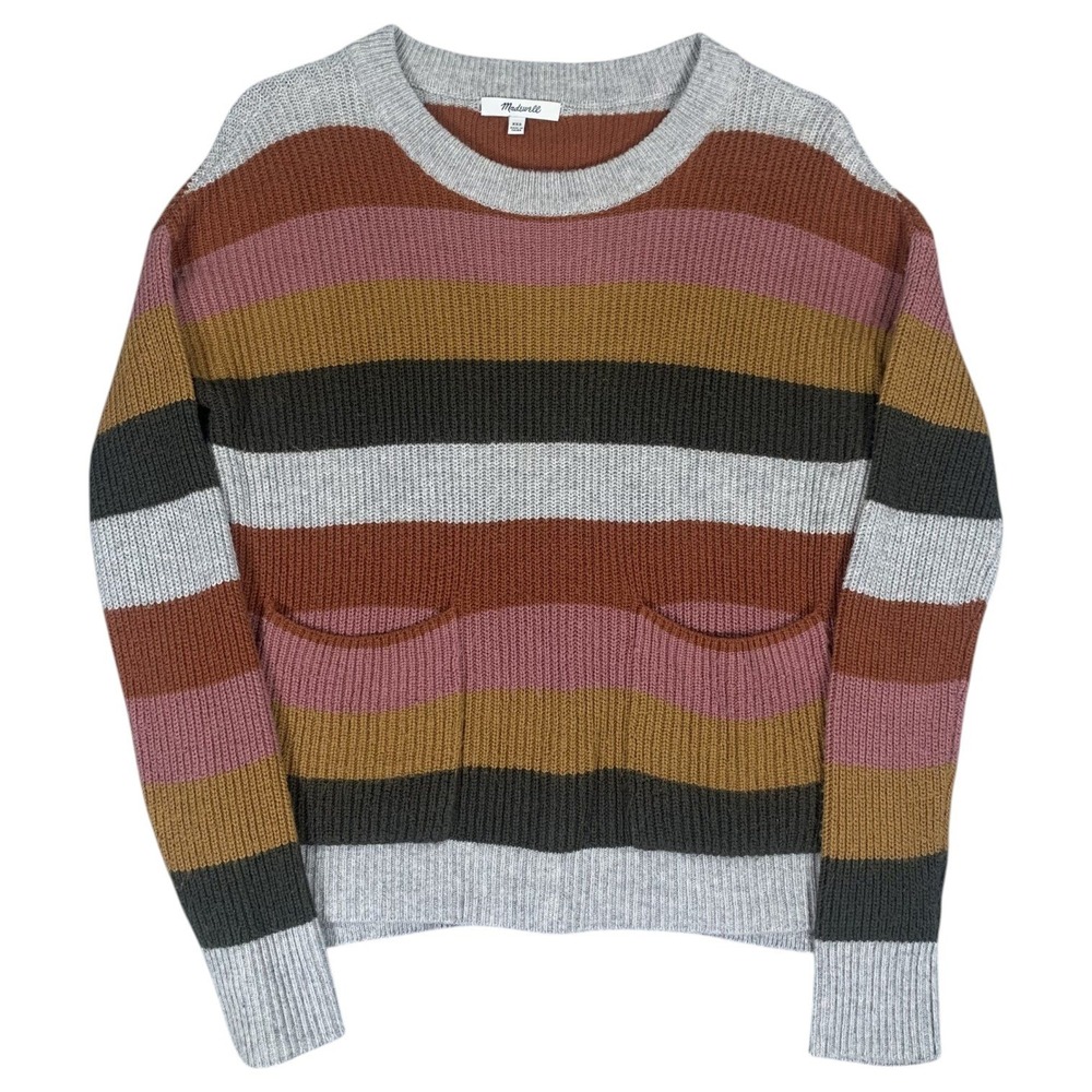 Madewell Striped Sweater Womens XXS Multi Color Knit Pocket Crewneck
